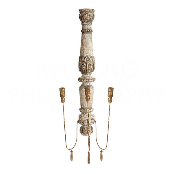 3-Candle Gilt Wood Candle Sconce, 39"h