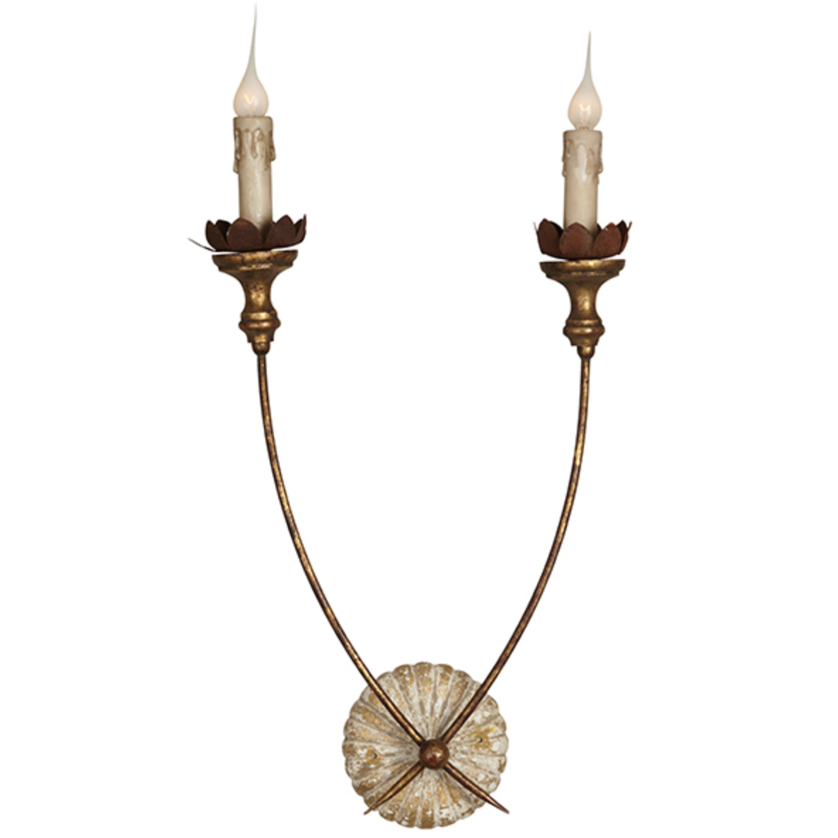 2-Candle Gilt Sconce, 60W candelabra