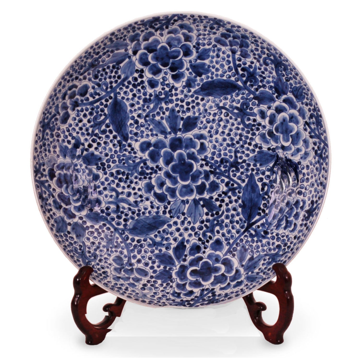Blue & White Charger with Floral Motif