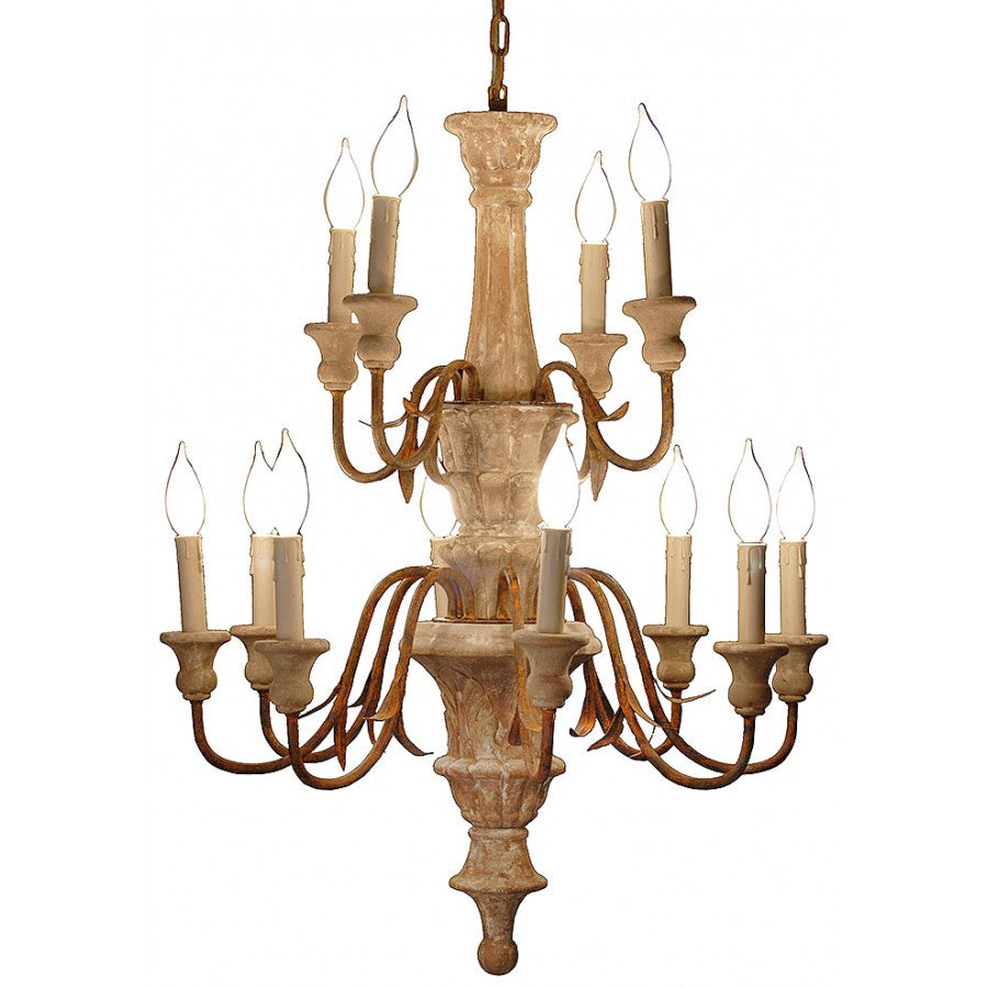 Carved Wood 12-Candle Chandelier
