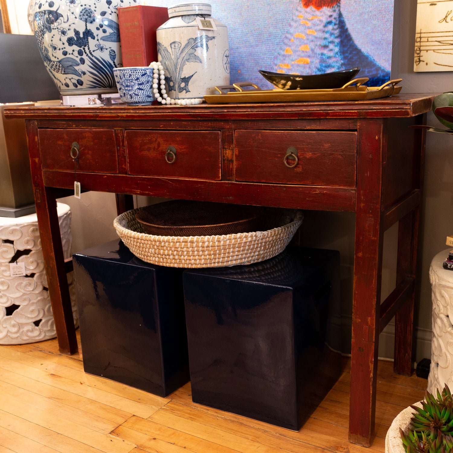 Antique Red 3-Drawer Console