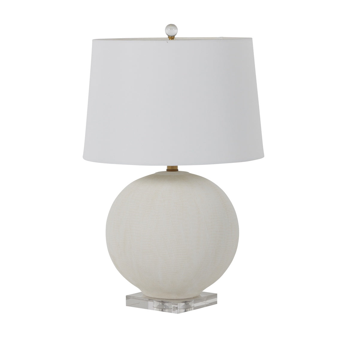 Globe Shaped White Ceramic Table Lamp with Crystal Base, 150W 3-way
