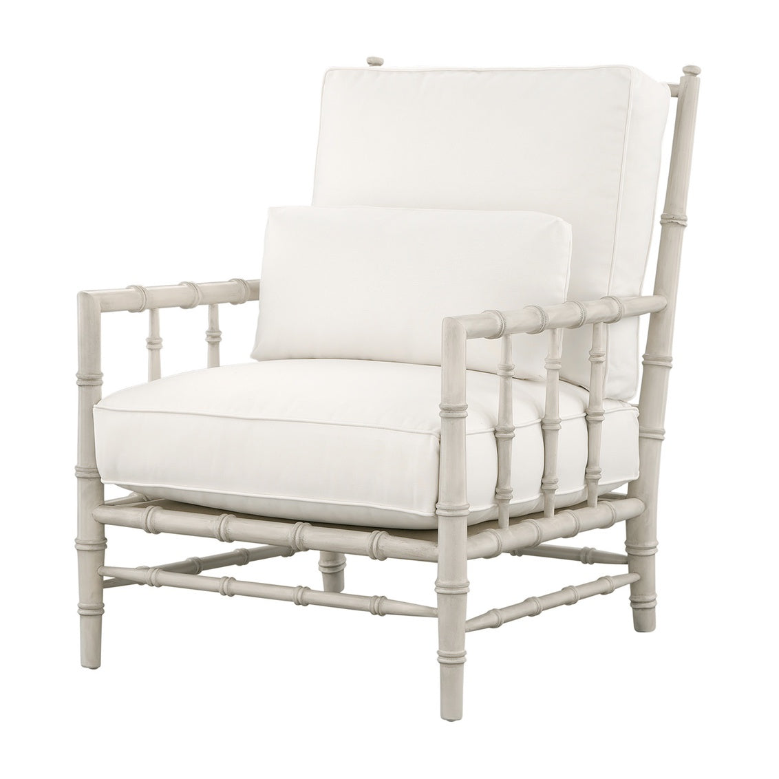 Bamboo-Style Walnut Chair with Pepper Gray Cushions