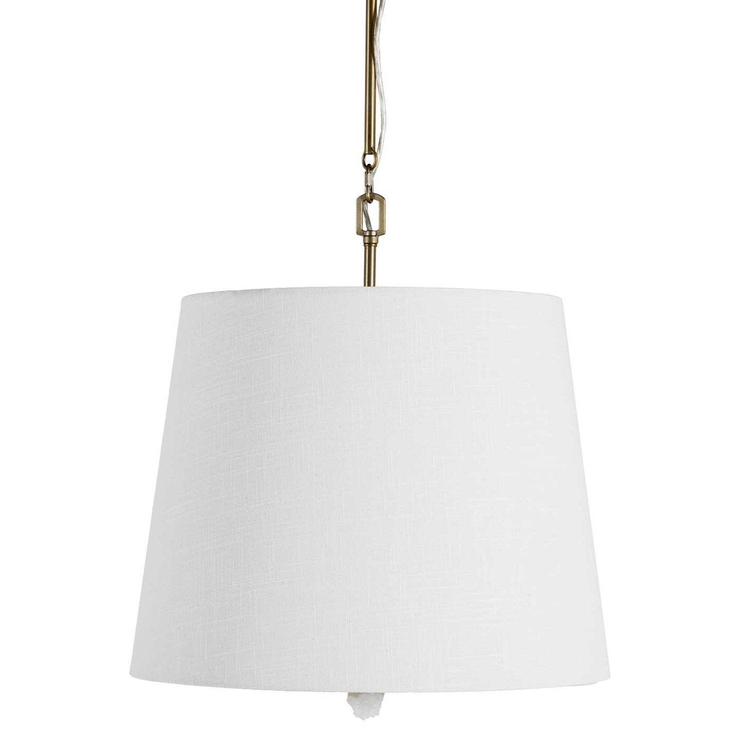 Antique Brass + Cream Linen Shade Pendant with Natural Stone Finial
