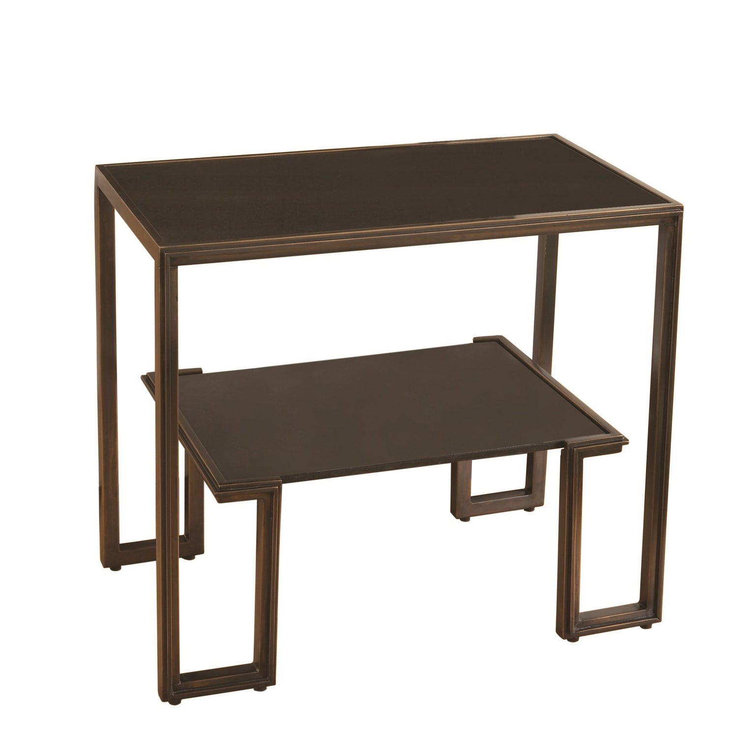 Bronze-Finished Table with Shelf and Black Granite Top