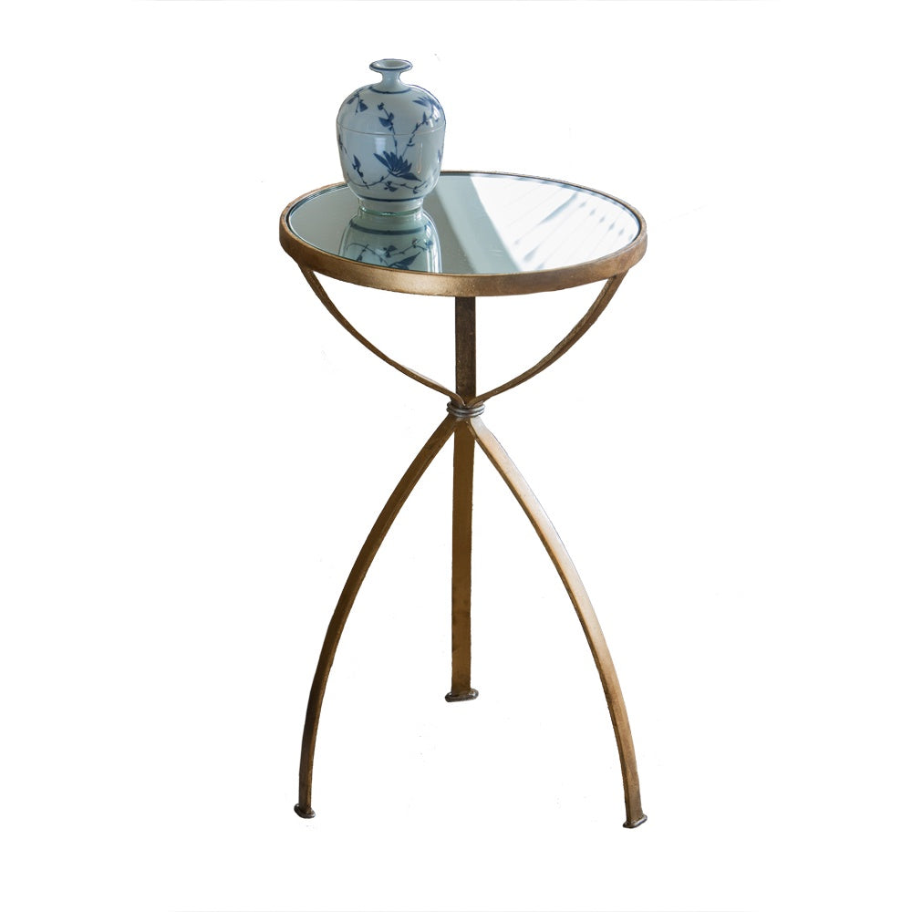 Antiqued-Gold 3-Leg Table with Mirrored Top
