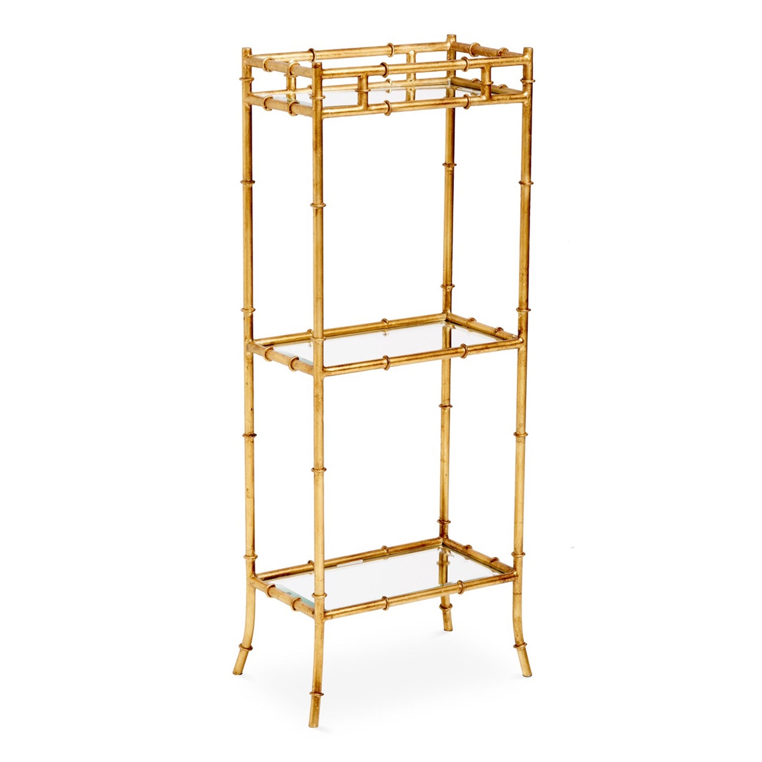 Antiqued Gold Bamboo 3-Tier Etagere, 14"w x 8"d x 36"h