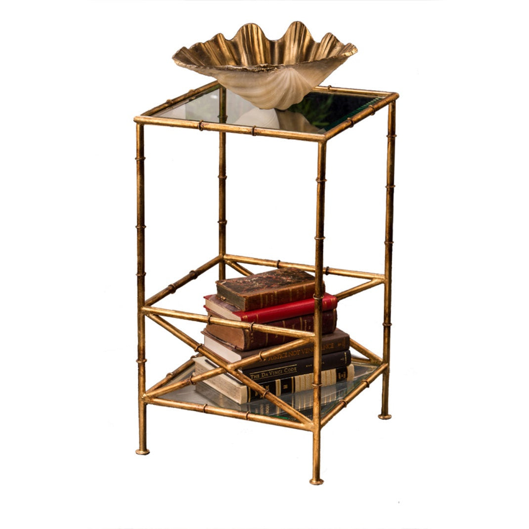 Antique Gold Bamboo 2-Tier Table