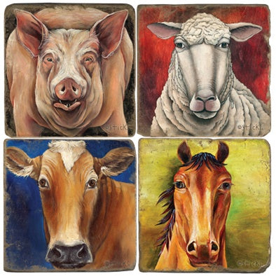 Stone Tile Coaster: Farm Animals