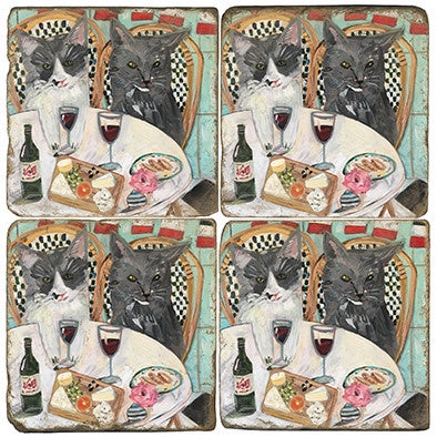 Stone Tile Coaster: Fancy Cats