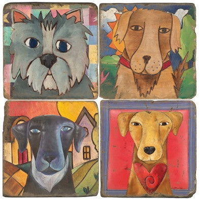 Stone Tile Coaster: Sticks Dogs I