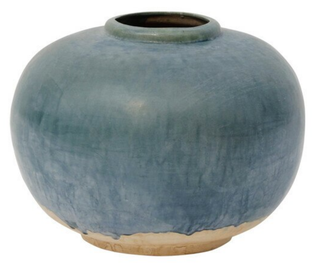 Blue Ceramic Round Pot, 9"h