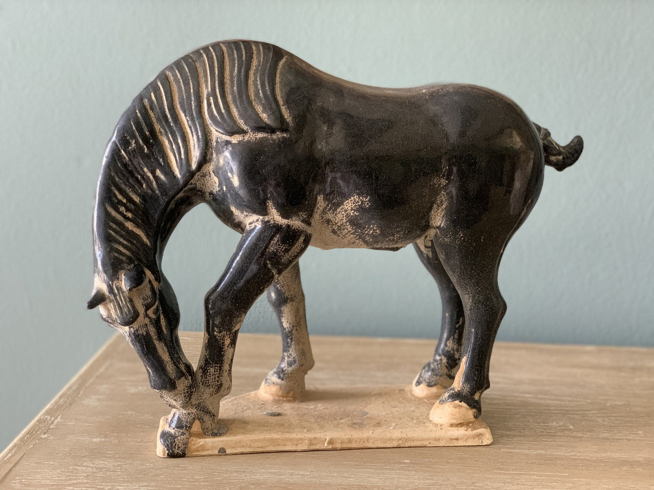 Black Terracotta Horse Drinking Water