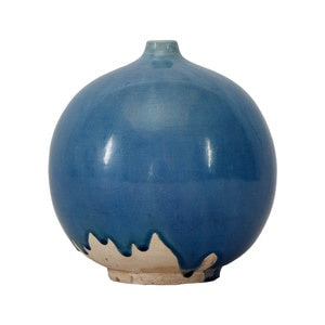 Round Blue Glazed Vase, 9"h