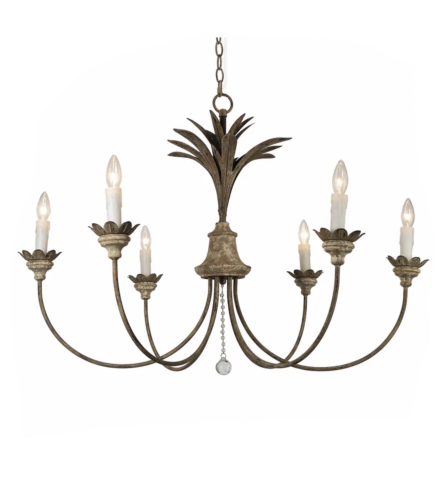 Aged Gray Metal 6-Arm Chandelier, 60W candelabra