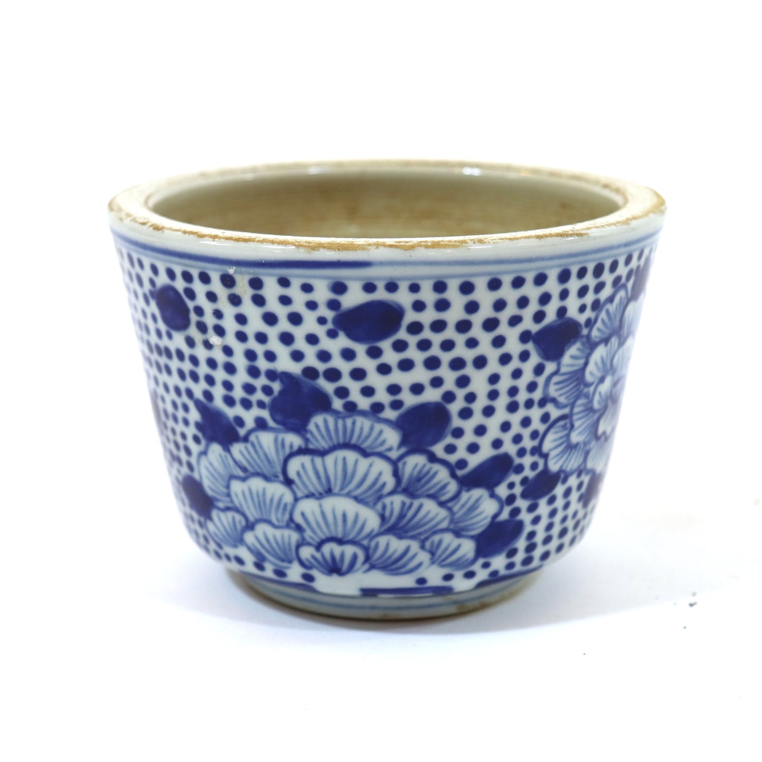 Blue + White Peony Cachepot, 4"