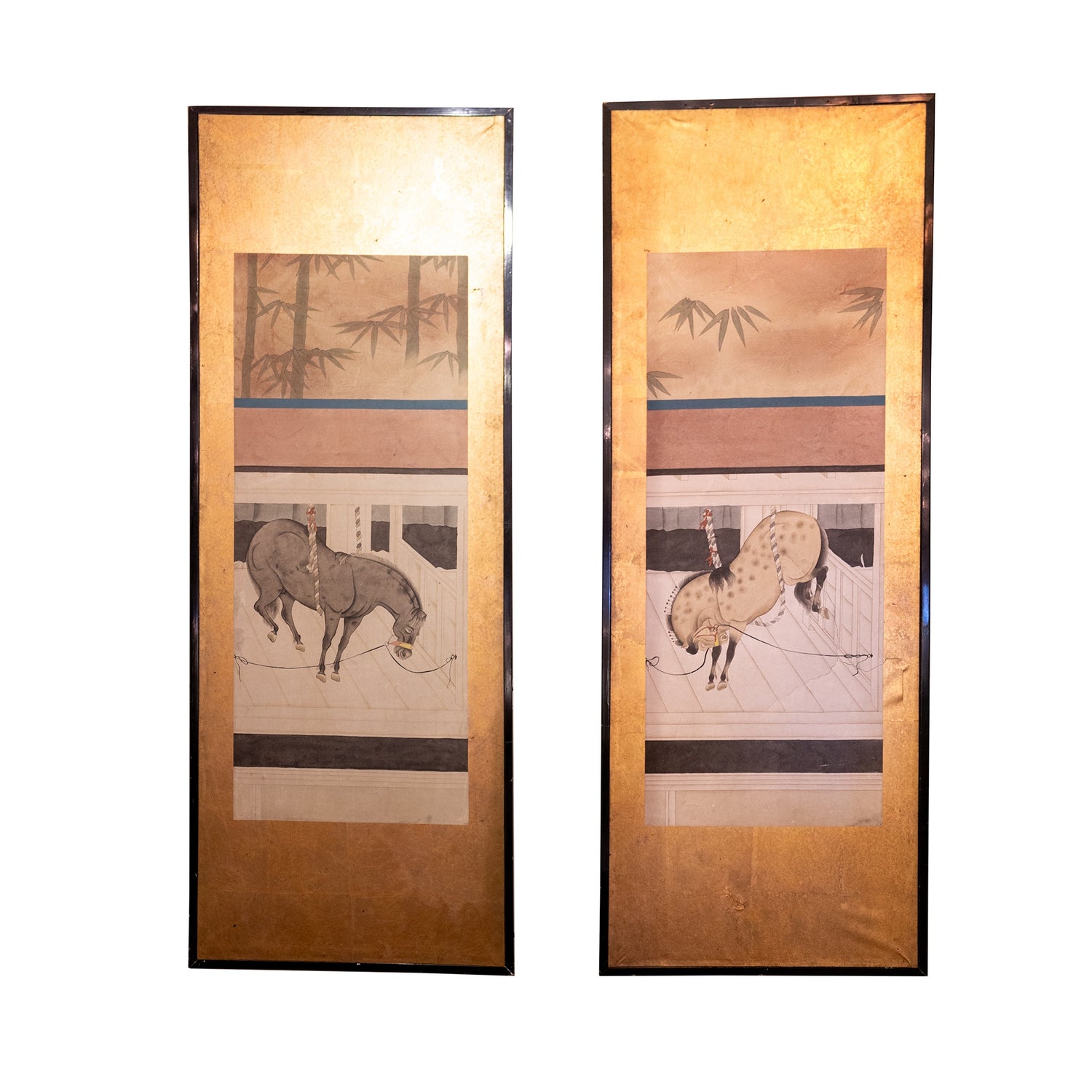 Antique Japanese Watercolor Horse on Paper Screen Panel, ca.1880-1890