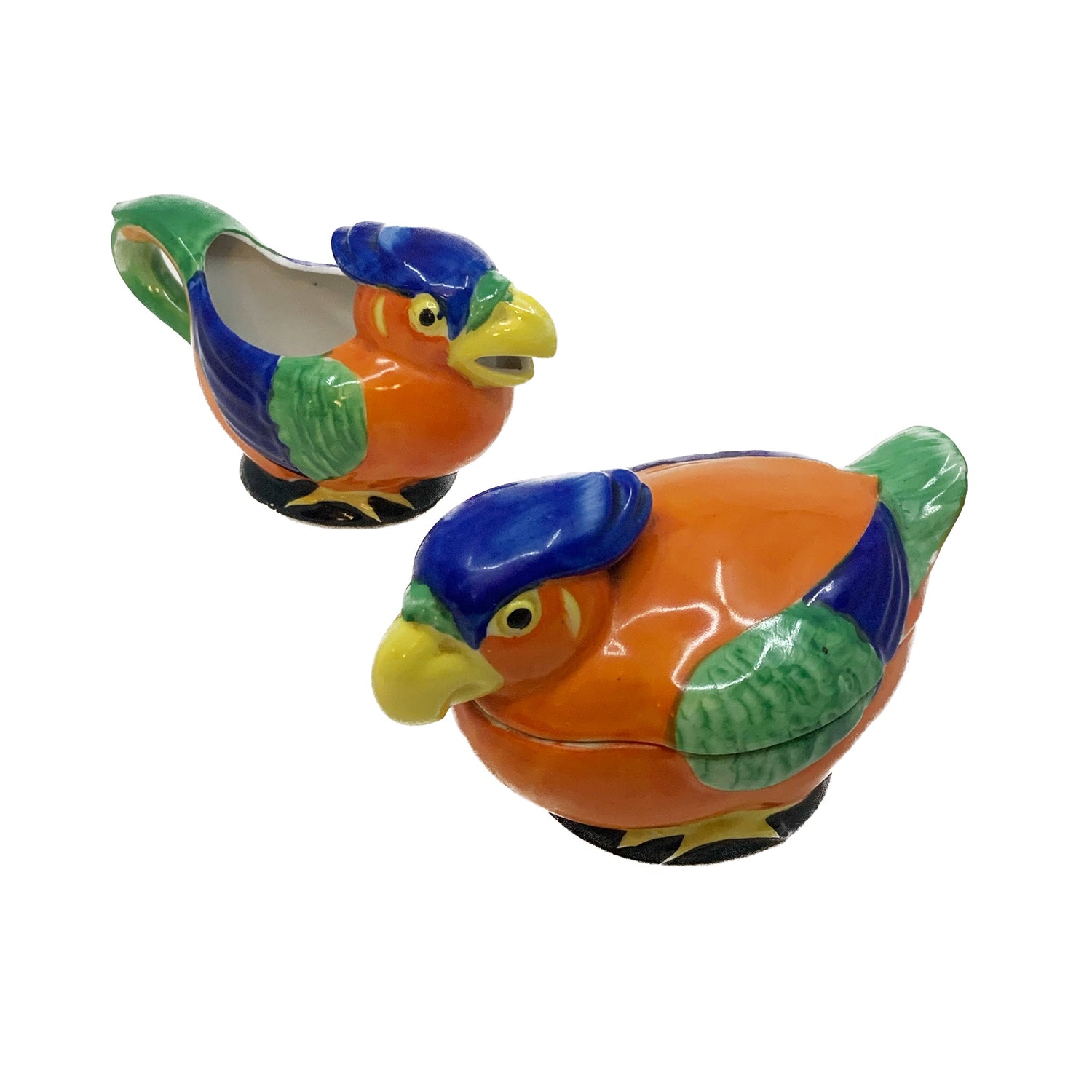 Hand-painted Parrots, Japan, pair