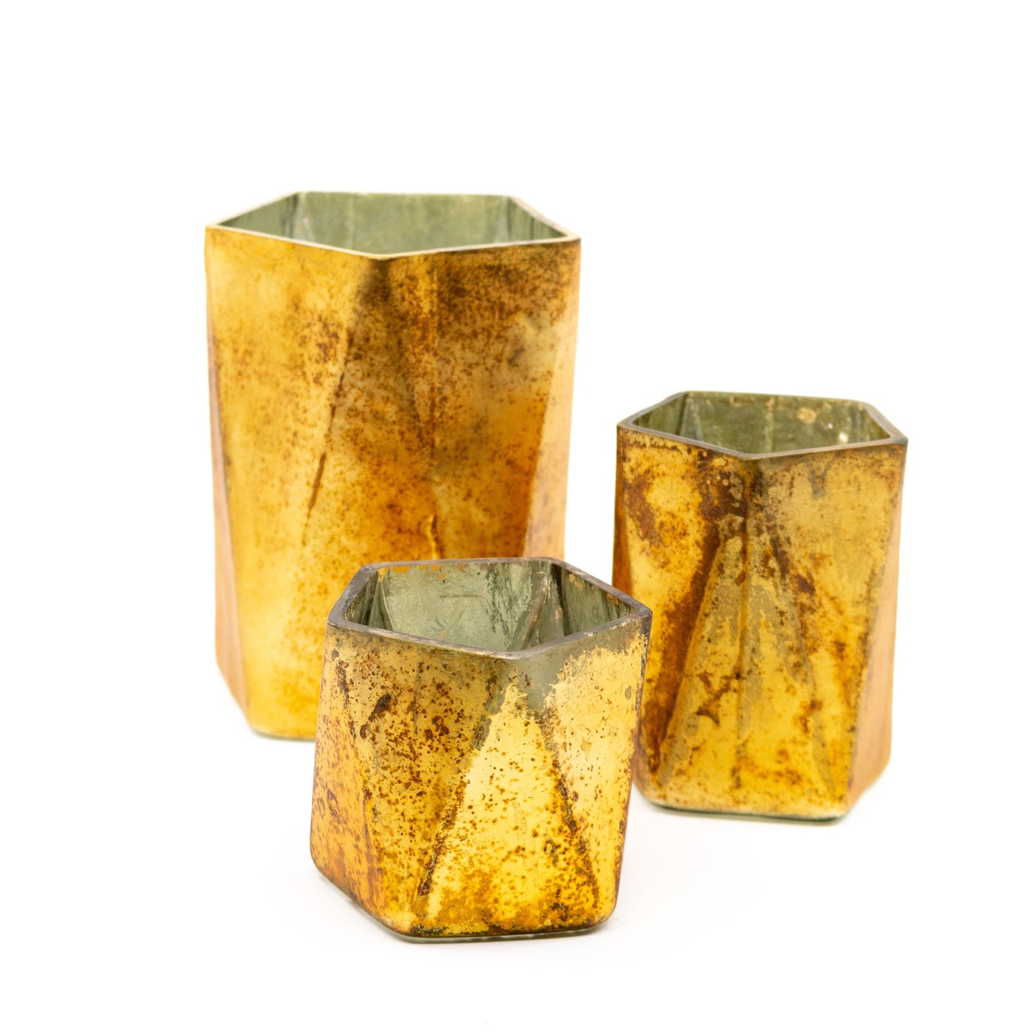 Gold Prism Votive, 5"h