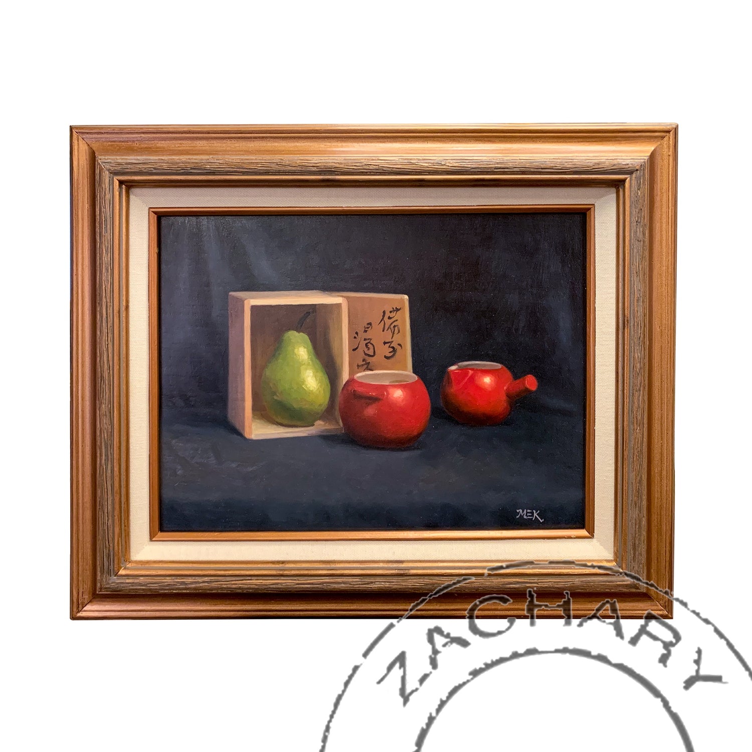 Boxed Pear, Mary Klein, Oil on Panel, Framed