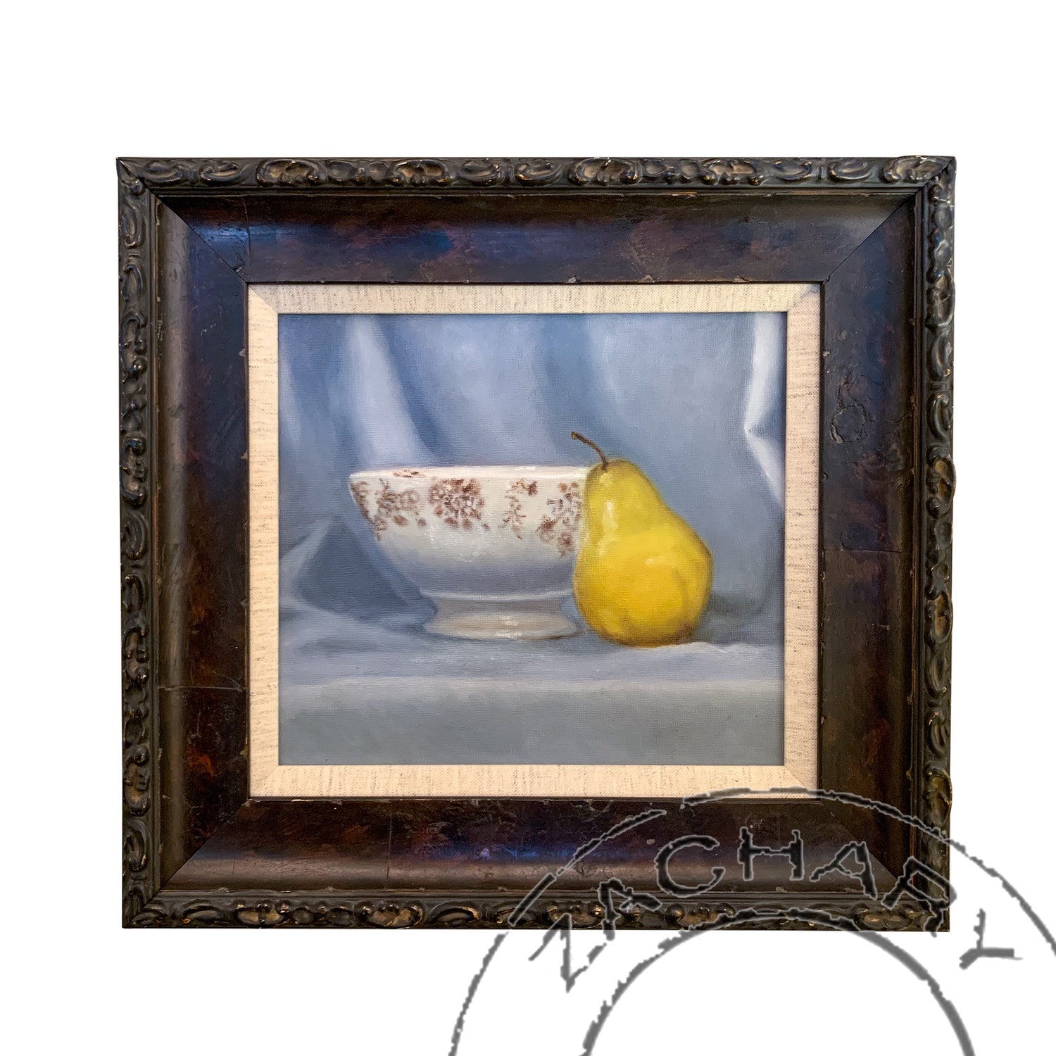 Bowl & Pear, Annette Swanson, Oil on Canvas, Framed
