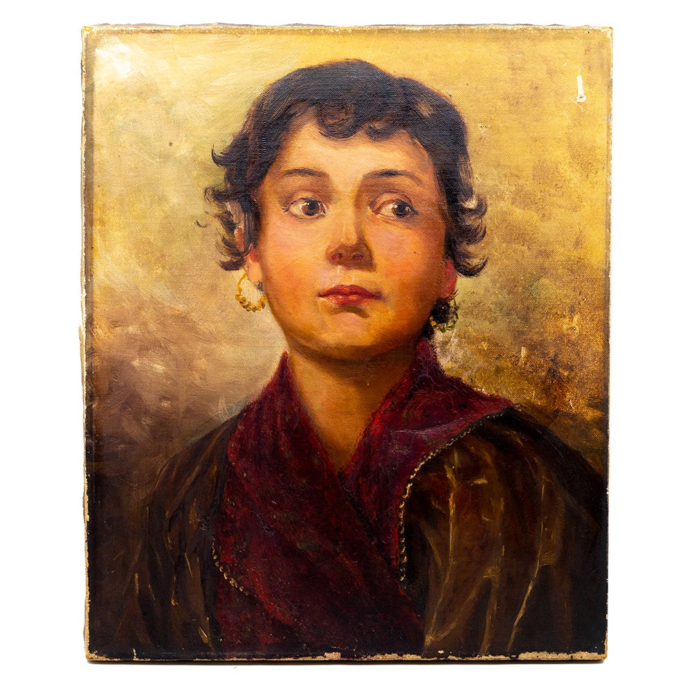 Antique Italian Oil Portrait, Unframed