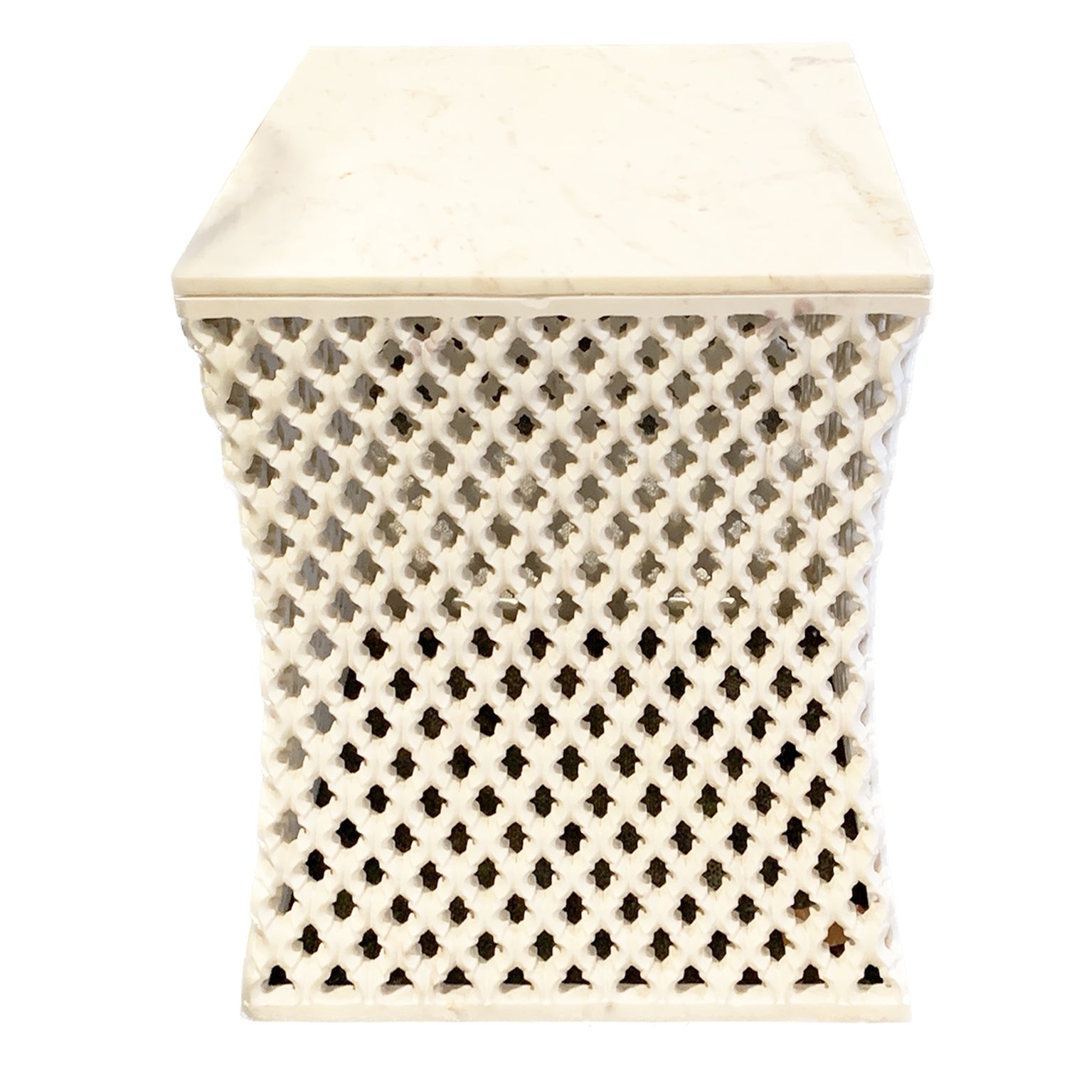 White Marble Jour Jali Side Table by Paul Mathieu