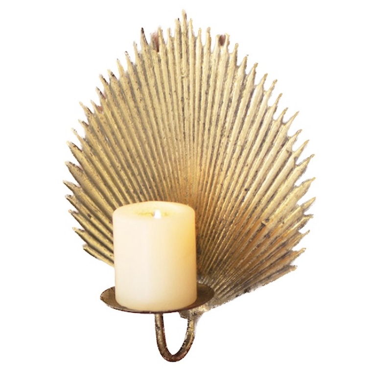 Antiqued Brass Palm Leaf Candle Sconce