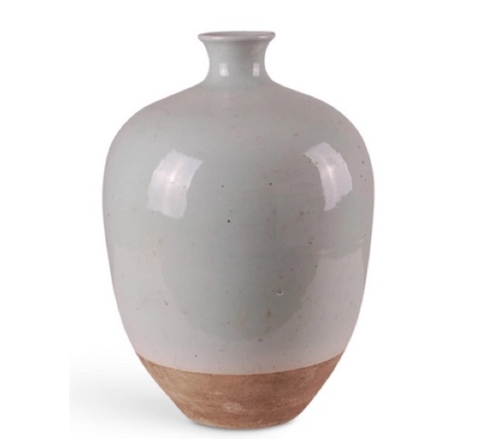 Celadon Vase with Unglazed Base, 13.5"h