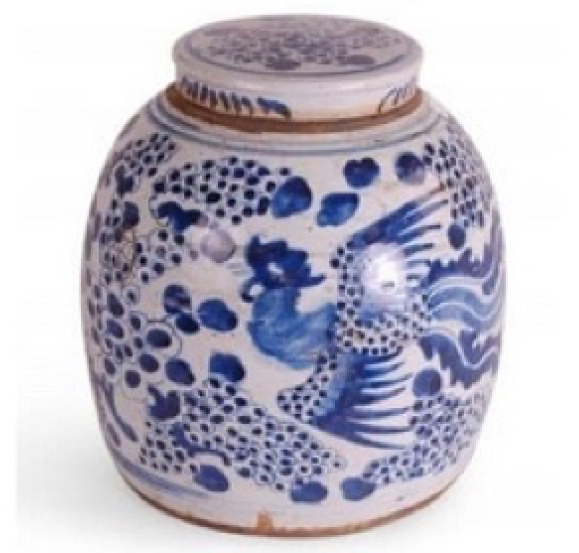 Blue & White Jar with Lid, Phoenix Motif