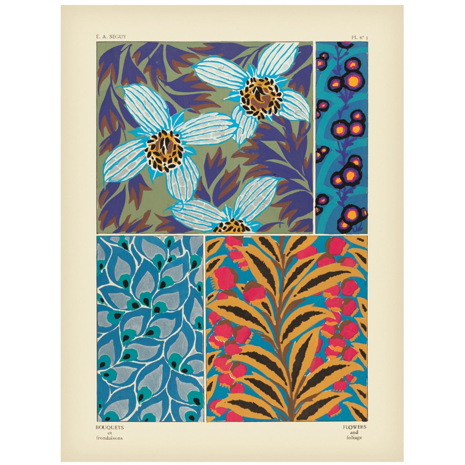 Bouquets et Frondaisons, Pl. 3, E. A. Seguy, Giclee Print, 18x24, Framed