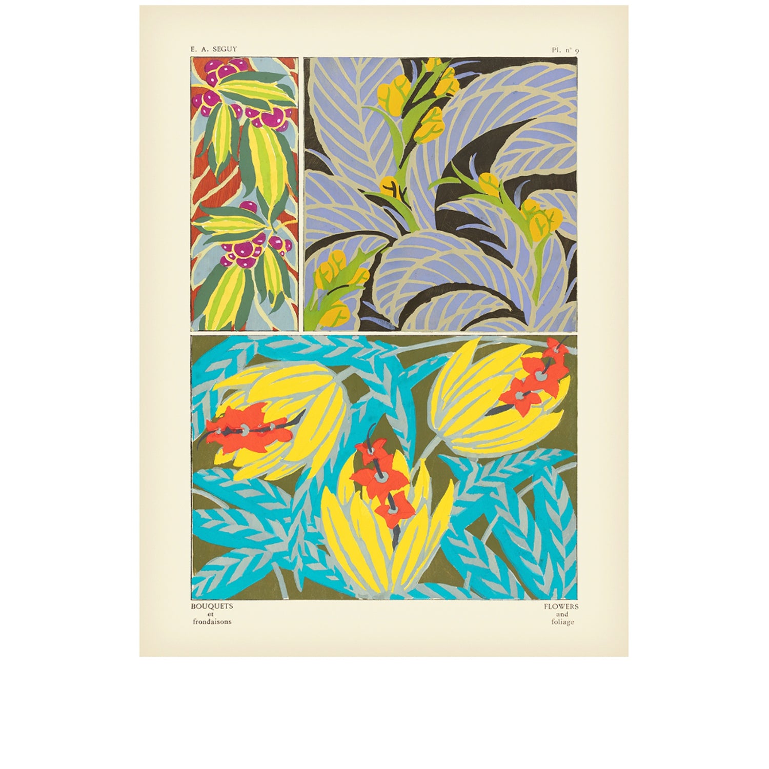 Bouquets et Frondaisons, Pl. 9, E. A. Seguy, Giclee Print, 12x16, Framed