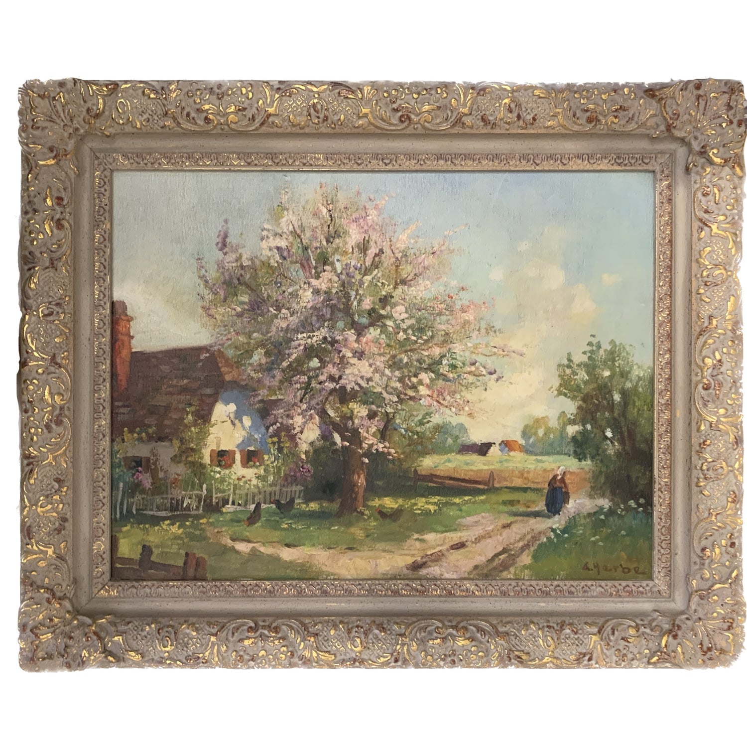 "Springtime", Abraham Herbe, early 20th c. artist, framed