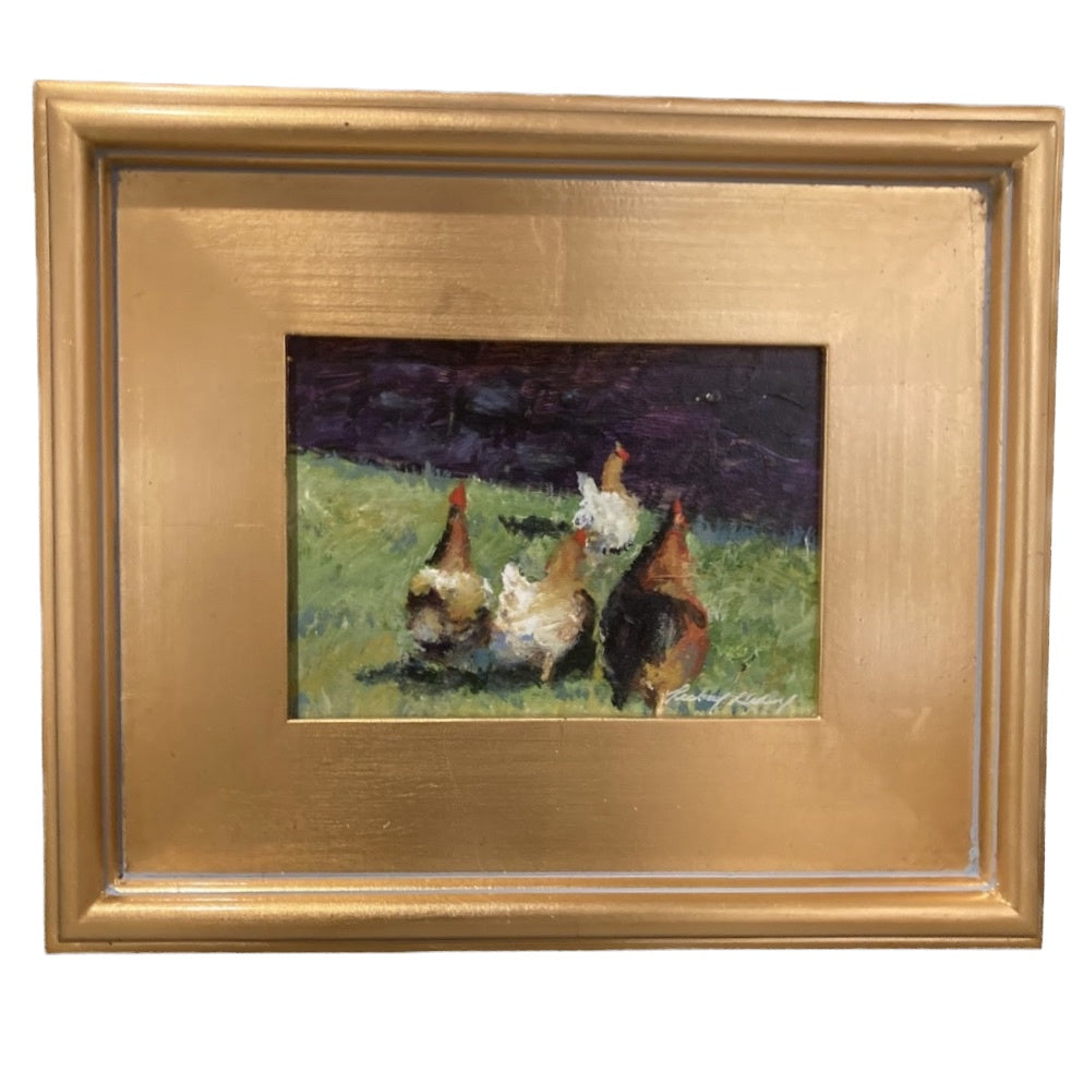 "Chickens" Richard Reynolds Ward, Acrylic on Board, Framed