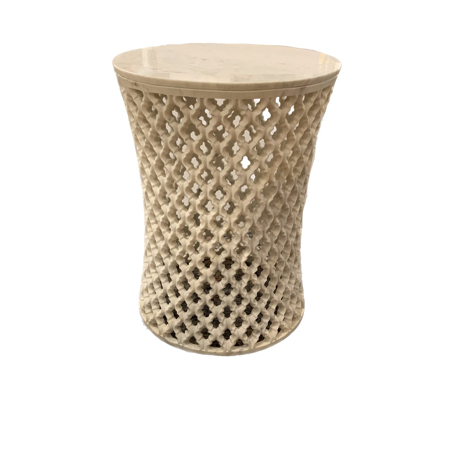 Round White Marble Jour Jali Side Table by Paul Mathieu