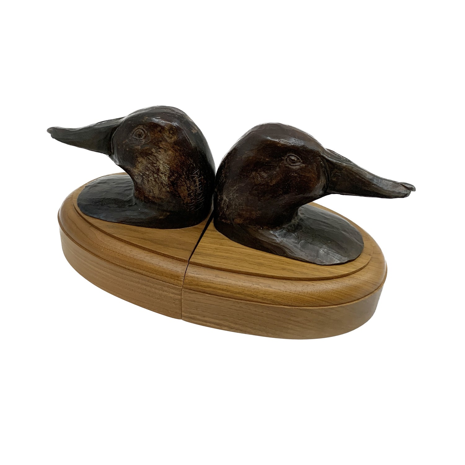 Bronze Duck Head Bookends on Wood Base, pair