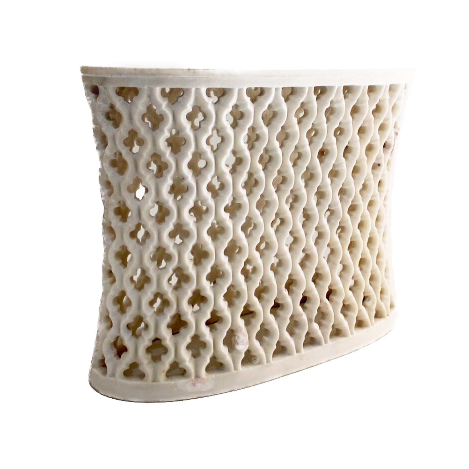 White Marble Jour Jali Oval Table, (lrg)  24.5" x 10" x 18"h, Stephanie Odegard Collection