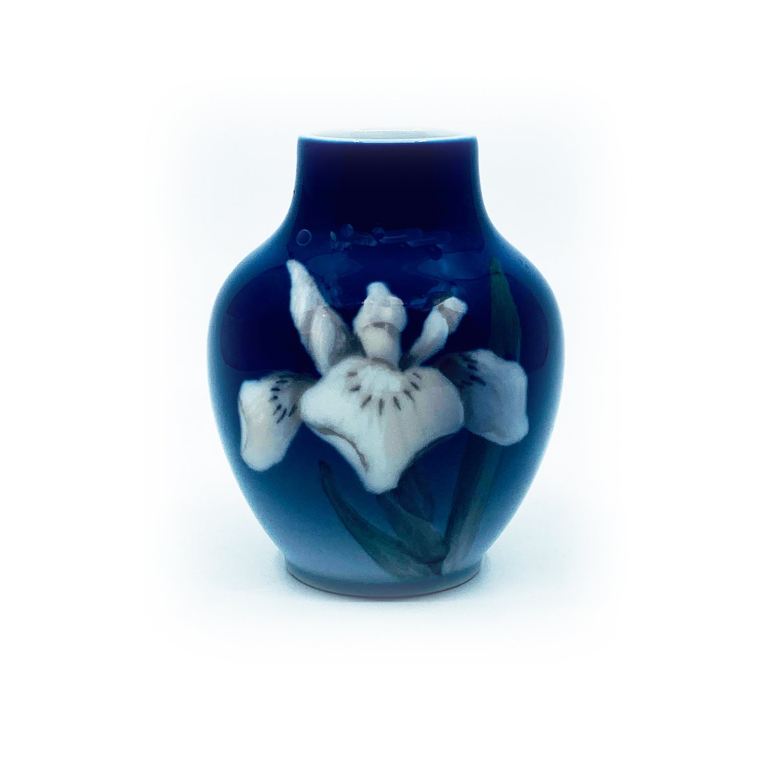 Blue Vase with Handpainted White Flower, Copenhagen