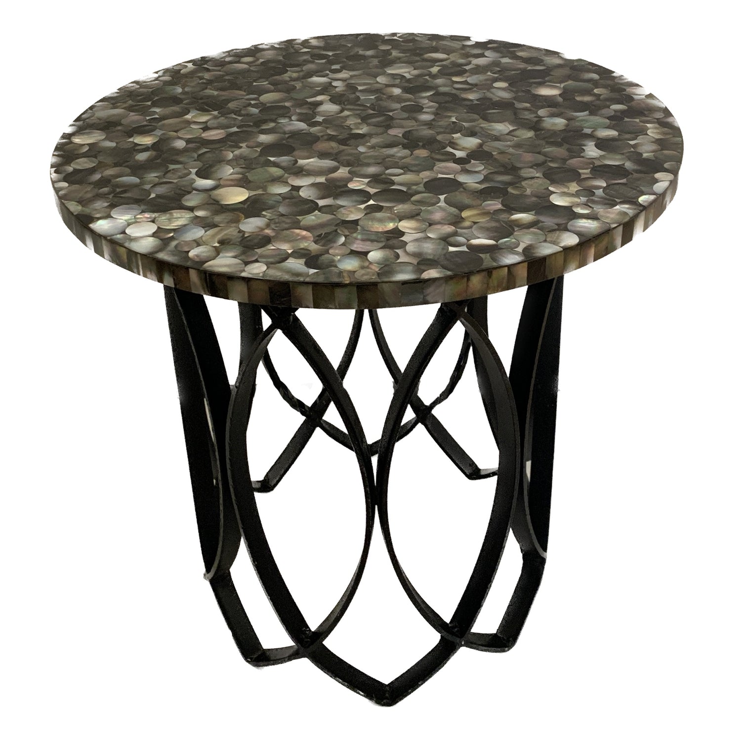 Mother of Pearl Top Side Table with Black Iron Base