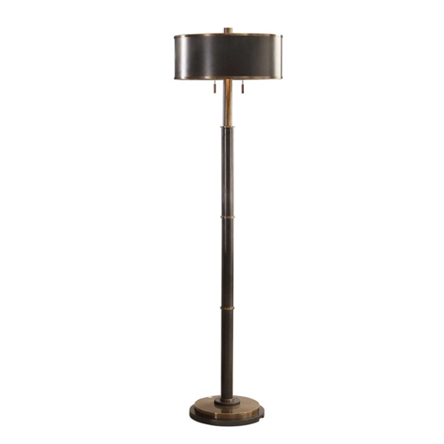 Floor Lamp, Steel with Black Finish and Brass Detail, 65.5"h