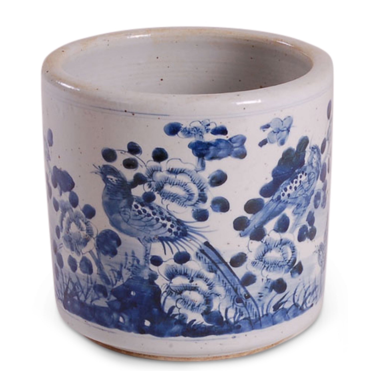 Blue & White Planter with Birds & Flower Motif