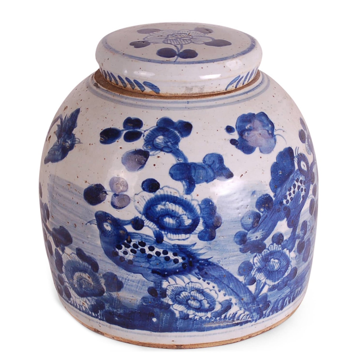 Blue & White Covered Jar, Bird & Flower Motif