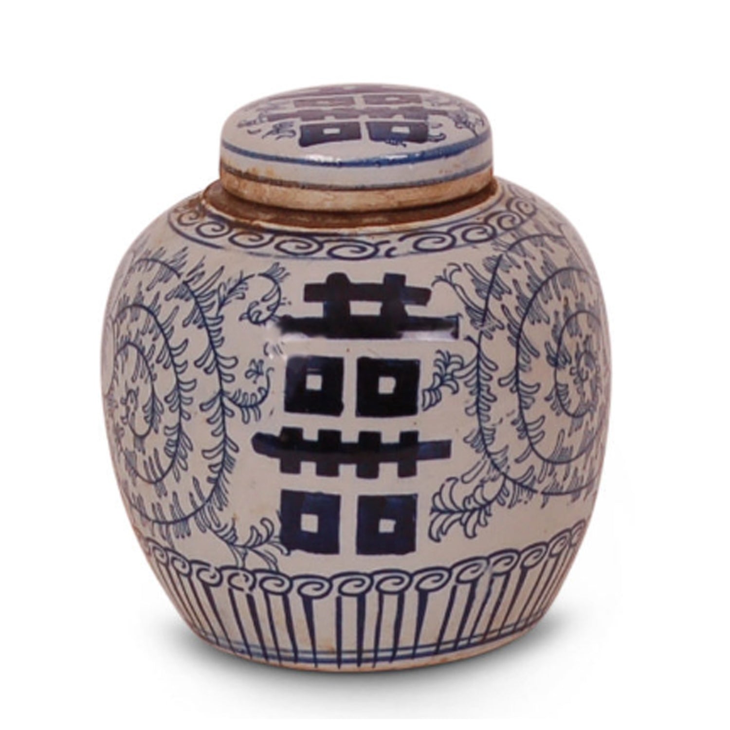 Blue & White Jar with Lid, Double Happiness  Motif