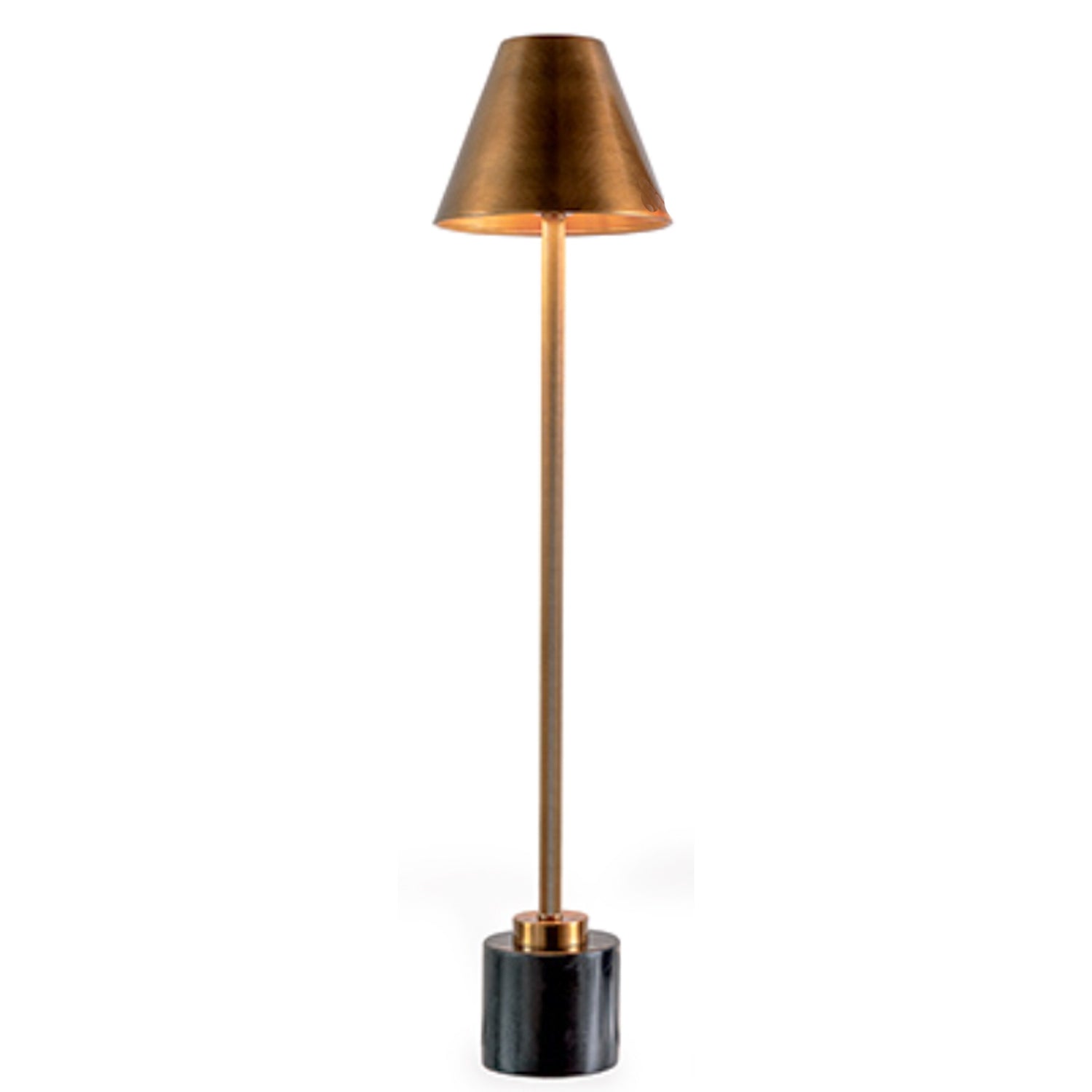 Antiqued-Brass Finished Buffet Lamp with Marble Base and Metal Shade