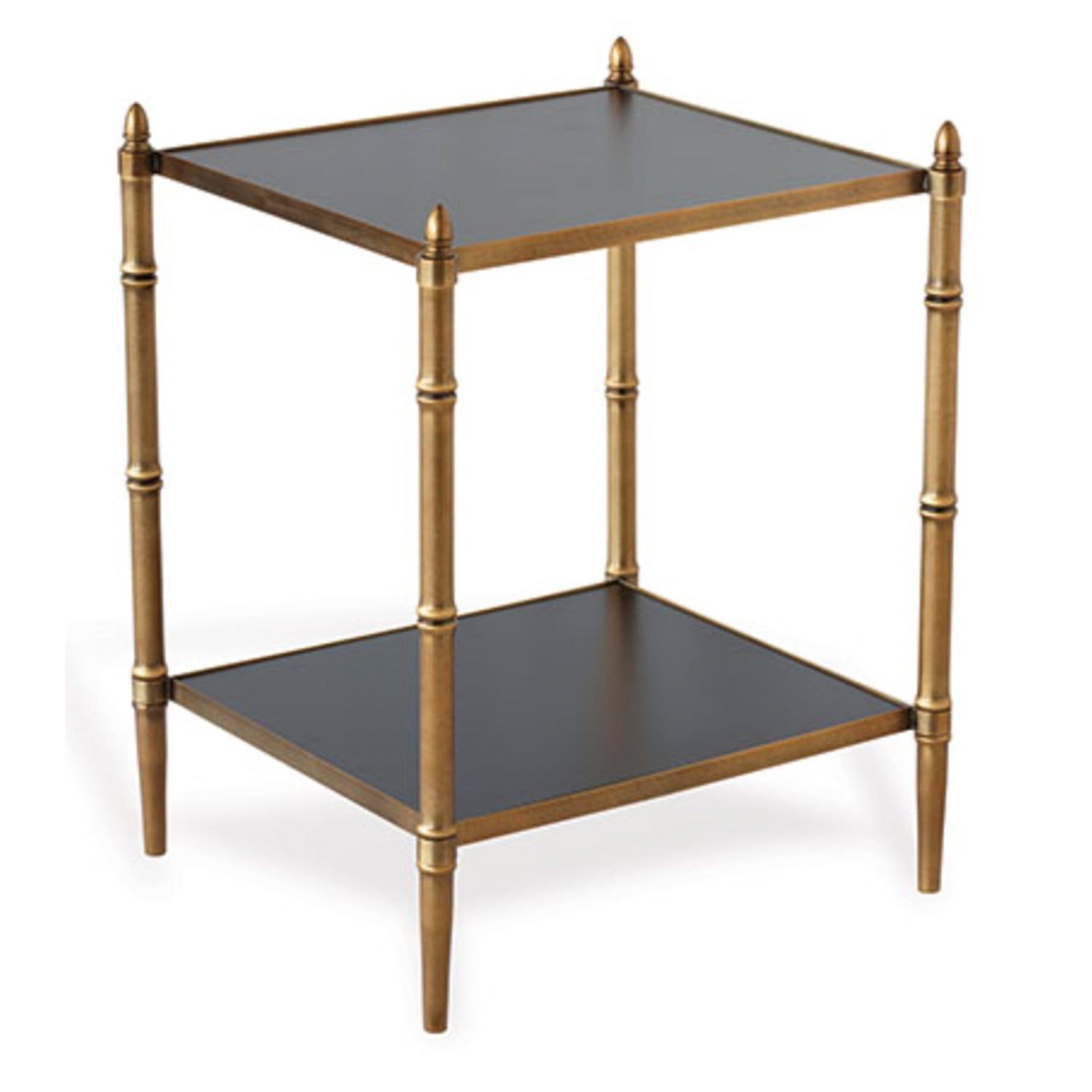 Aged Brass Finished Two TIered Bamboo Accent Table with Gloss Black Shelves