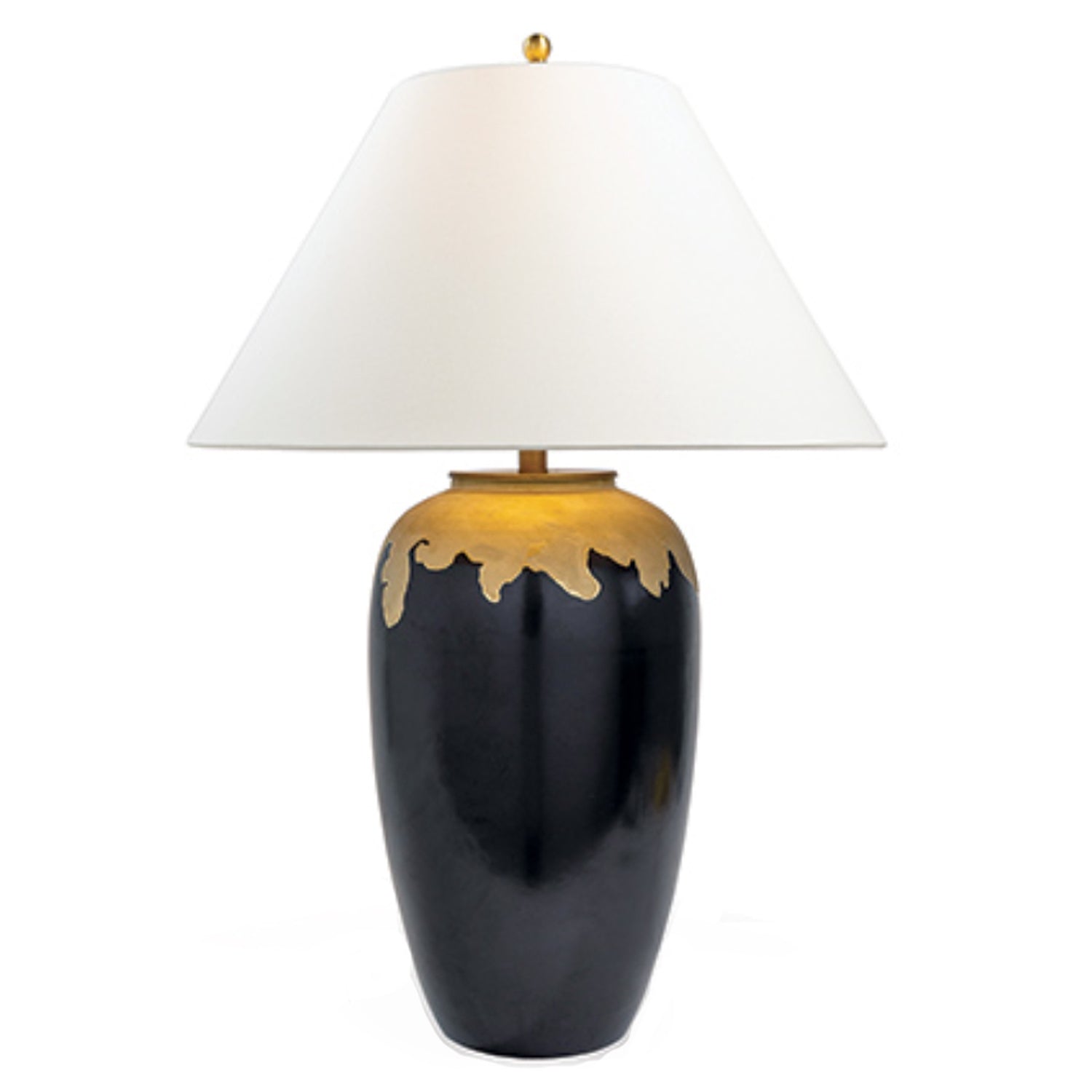 Black Porcelain Lamp with Reactive Gold "Dripping", 34"h