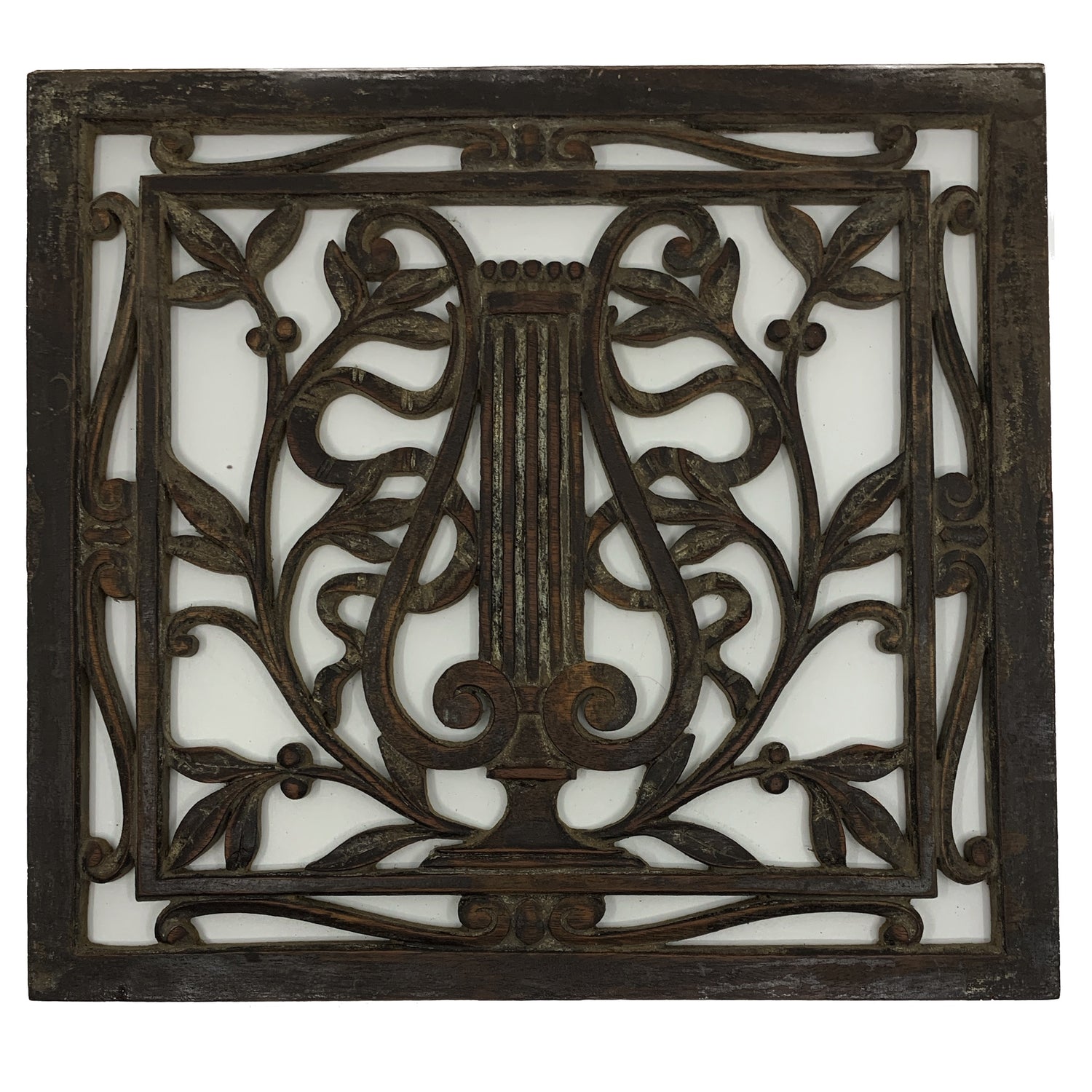 Antique Carved Wood Lyre & Vine Fragment