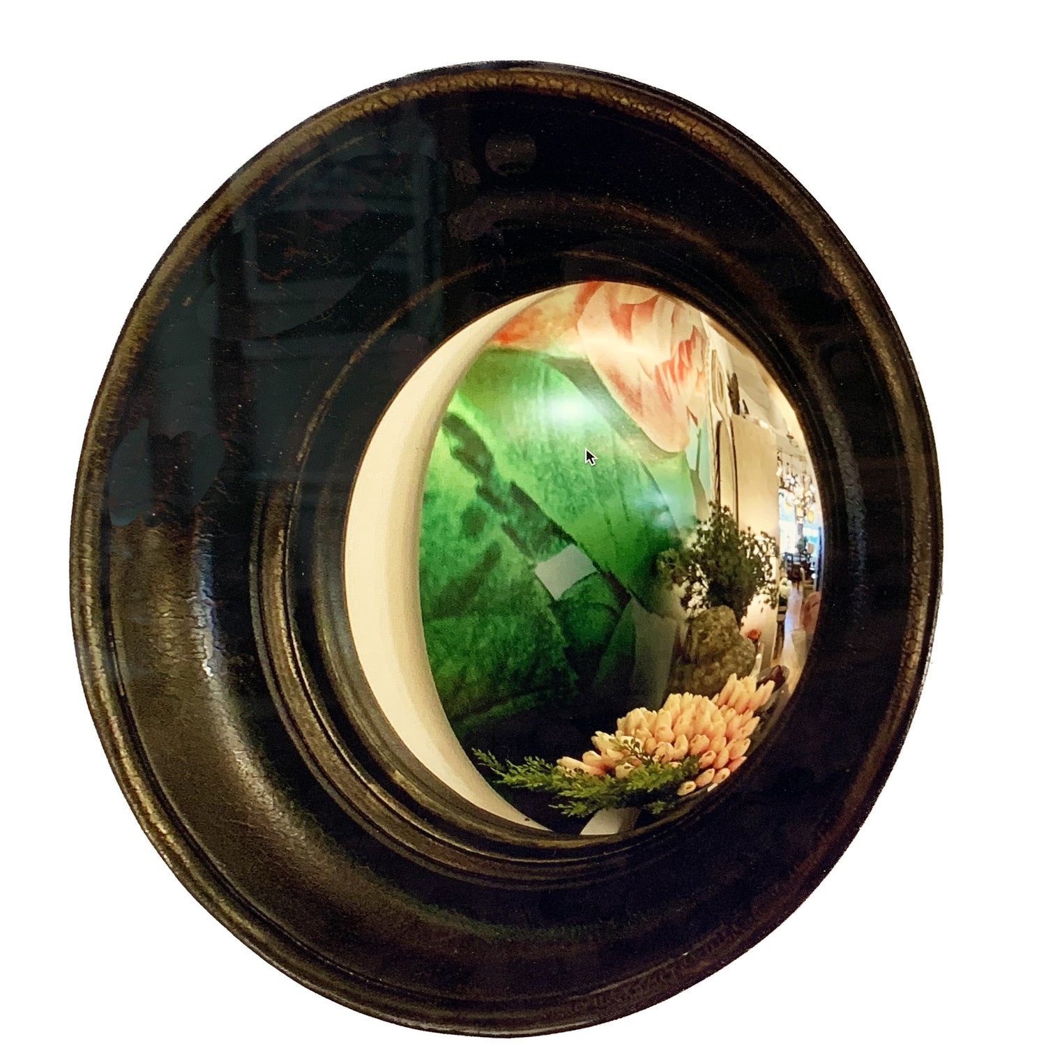 Black Convex Mirror with Gold Detail