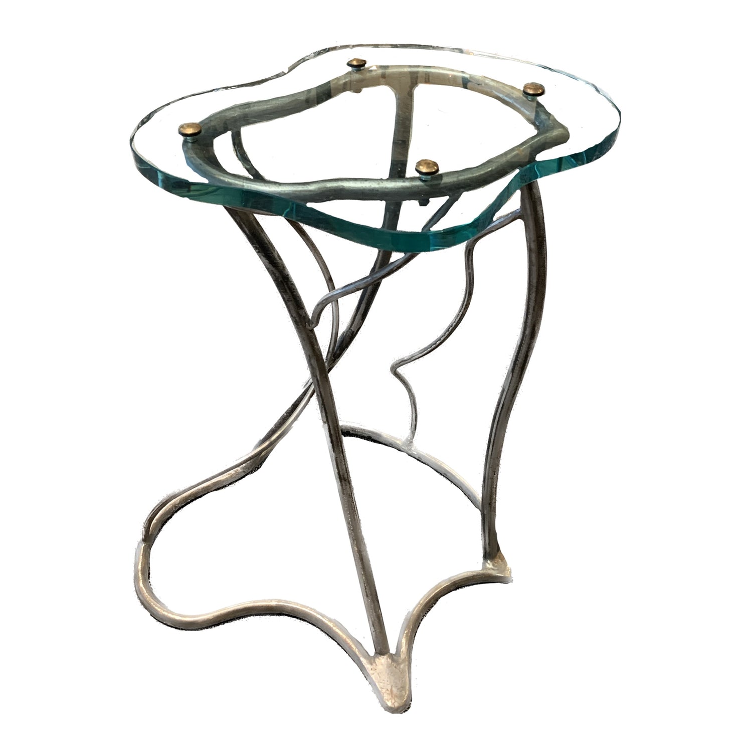 Artistic Twisted Iron Side Table with Glass Top