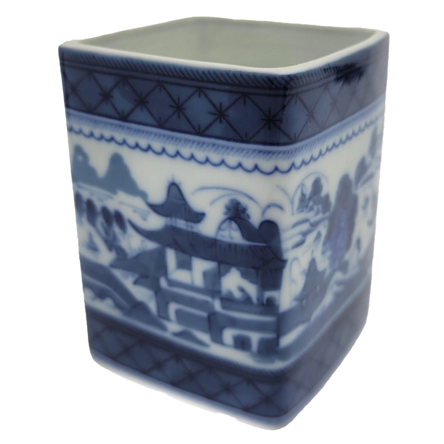 Square Blue & White Mottahedeh Vase